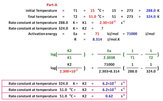 = = 288.0 K 324.0 K. Part-A initial Temperature = final temperature = Rate constant at temperature 288.0 Rate constant at tem