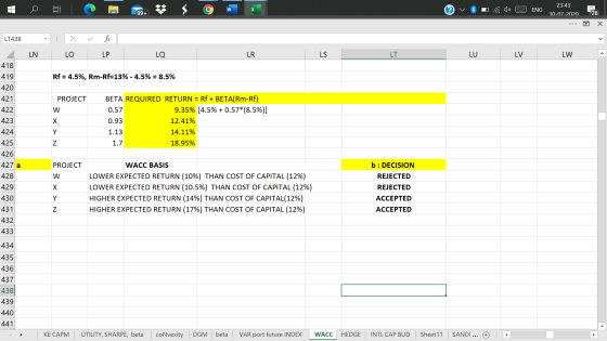 C w ENG 23:43 30-07-2020 99+ 28 Х LT438 . LN LO LP LQ LR LS LT LU LV LW 418 419 420 Rf = 4.5%, Rm-Rf=13% - 4.5% = 8.5% PROJEC