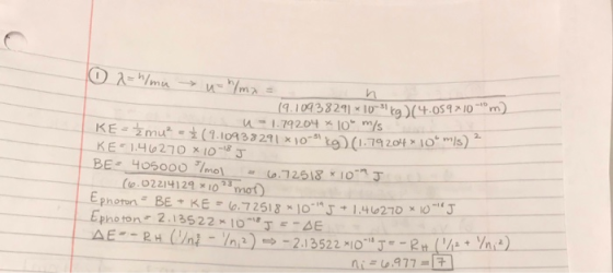 0 x=/muu /mx = (9.10938291 *10-316/4.059x100m) u 1.79204 * 10 m/s KE-2 mu? - (.10938291 *10-5119(1.7920 * 1018) KE-1.46270 x