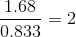 \frac{1.68}{0.833} = 2