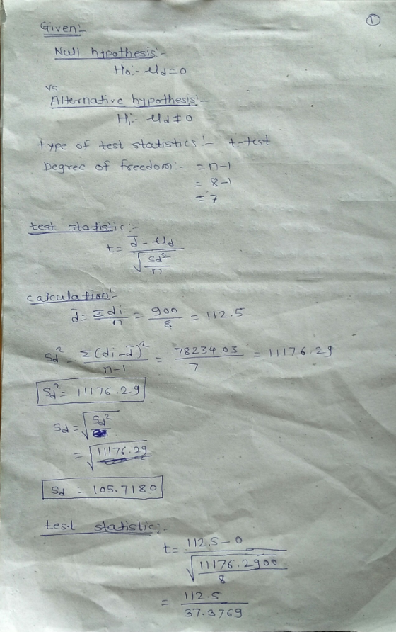 Given Nell hypothesis- Ho-eldo VS Alternative hypothesis- Hi elato type of test statistics ! Degree of freedon.- = t-test -1