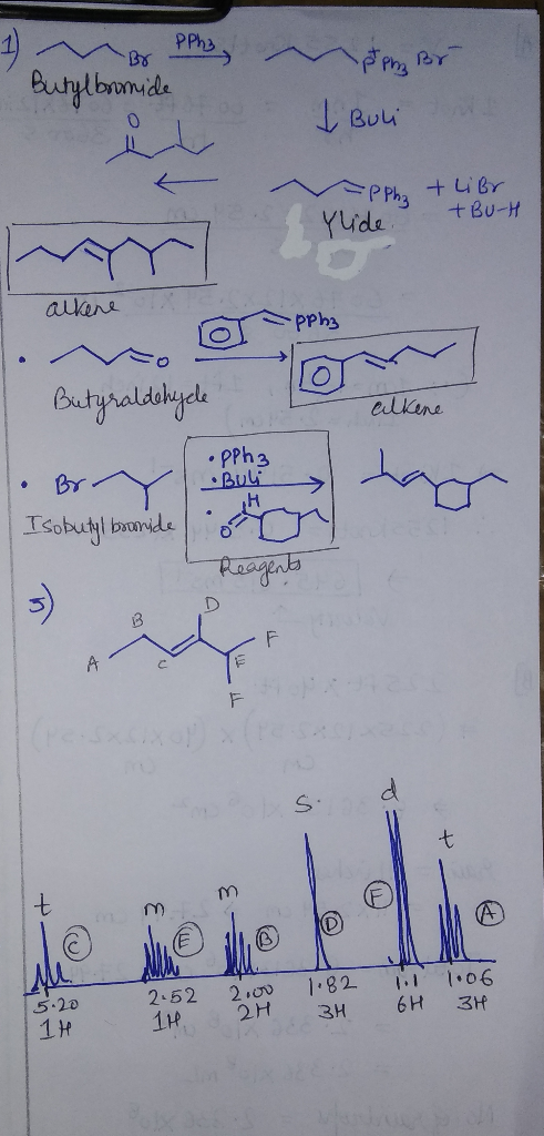 PPh3 Burylbomide I Bui + UiBr +BU-H Ylide. alkere PPh3 Butyraldihyde eilkene • PPh3 BUli Isobutyl brunide Reagents A) 1.06 6H