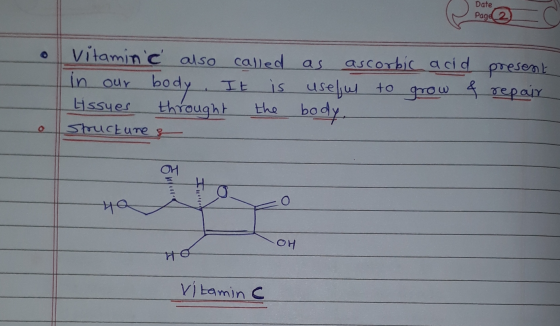 Date Page vitamint also called as ascorbic acid in our body. It is useful to grow of Lissues throught the body, Structures p