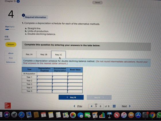 Chapter 9 Required information 1. Complete a depreciation schedule for each of the alternative methods. a. Straight-line. b.