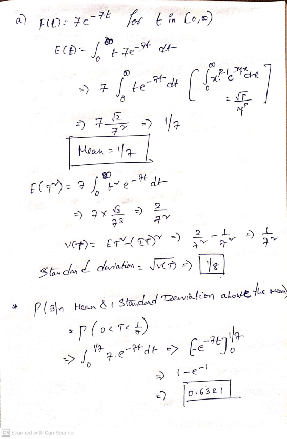 @ 7t for tin [0,oo) Fle) = 7e ECD= so Tot ze 74 at CO P- 1Mx dhe dt >> 7 s tett [Settle are mo √2 - 7 -) 1/2 72 Mean = 1/7 E