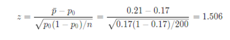 р - Po V po 1 - po)/n 0.21 -0.17 0.17(1 - 0.17)/200 1.506