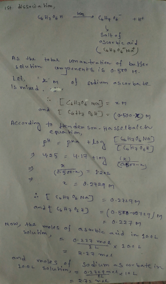 Ist dissoca Hon, Kn Salt of ascorbic aud AS the omartration of buHer 5, iS O5 M to tar s aluHon Let, Sodium ascor ba te is mi