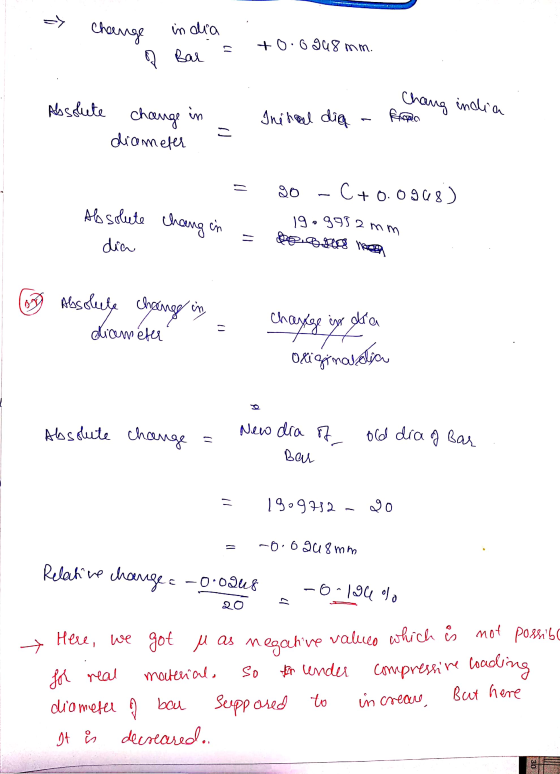 => Change in dia +0.0248 mm. コ of Bar Absolute change Chang india KARO Inihael dig a diameter 20 C+0.0968) Absolute chang in