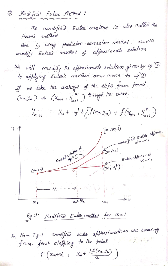 0 Modified Euler Method: The modified Euler method is also called the Heuns method. Hores by using predictor-corrector metho