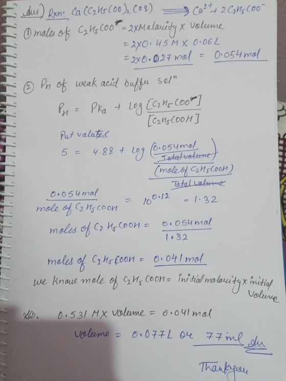 7174111M I dus) Rani Ca CC2 45 (00), Ca2) Ca²+ + 2 Cols Coo- O males of Cz 15600* = 2xMalavity x Volume = 2x0.45 MX 0.064 = 2