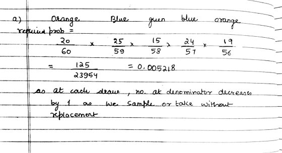 Orange requind boob - Blue green blue orange 125 = 0.005218 sato 23954 at cach draue by 1 as we replacement no. at denominato