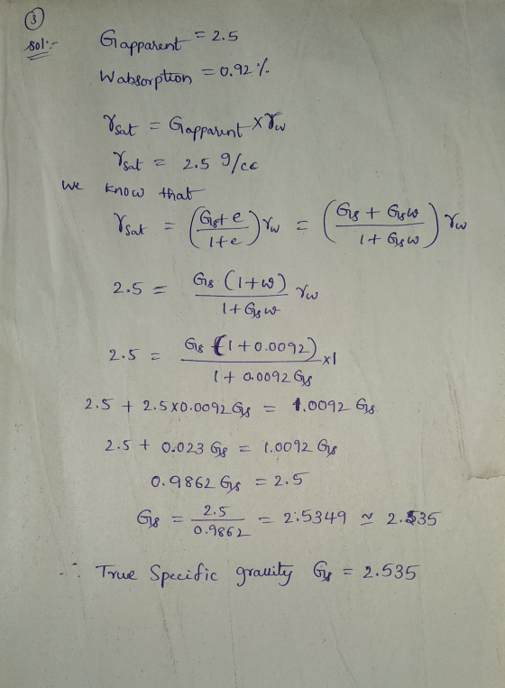 Wabsorption = 0.92 / sol- Gapparent - 2.5 XVw Vsat Gapparent Vsat a know that 2.5 Ice V sat = (Get e Vw Gs + Gow It Gow Vw li