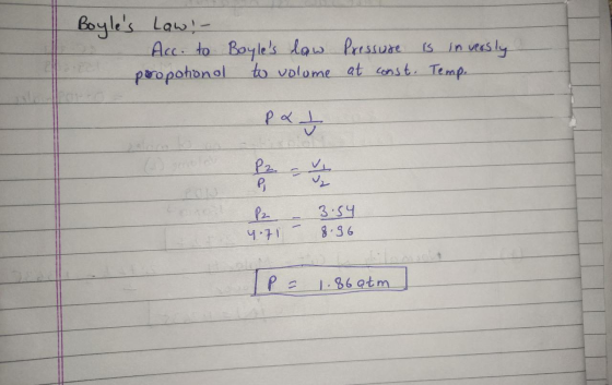 Boyles Law! - Acc. to Boyles law Pressure is inversly peropotional to volume at const. Temp. P & Ź P2 B vi 보 P2 4.71 3.54 8