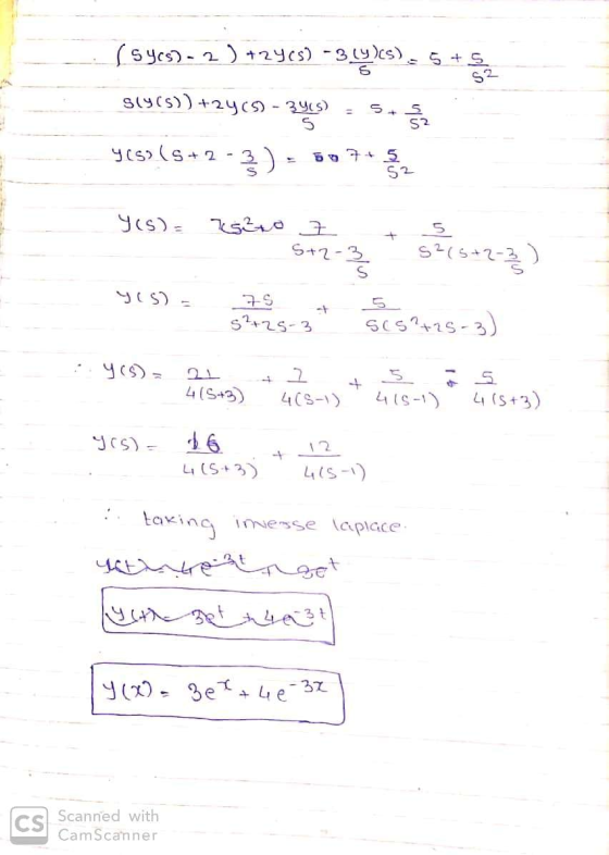 CamScanner Scanned with | ze anxaq = (x) 6 settentrgot taking inesse laplace: 5) - (1-5) - Zrt + (+5) q = (sor (E+S) 7 5 (i-s
