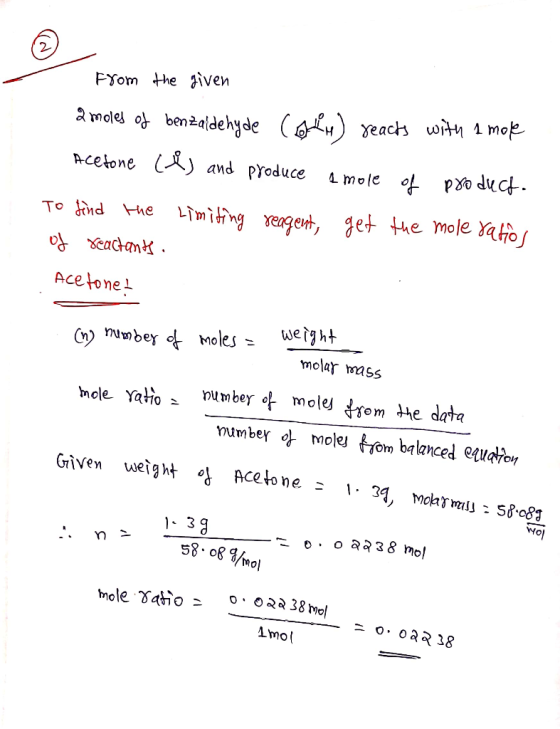 FYom the iven yeacs wt 1 mop Amole oben2aldehyde ( opo duct and produce 4 mole Acetone Limiting renget, get tue mole ao To nd