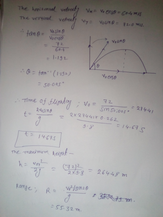 The horizontal veloet Vx= v eoso- Go.4m Vosme= =/V. The vertiealve 7 2.0 MIS. fan β-Woin 0 Voedso 7 2 60.4 Quison 1-192 Vo Ca