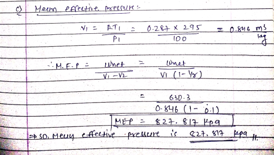 c) | Meen effective meesure : Vio ATI 8.287 X 295 0846 m3 PI 100 lag M. E- PE Whet Whet V (1-4) Vi -V2 630.3 0.846 (1-01 MEP