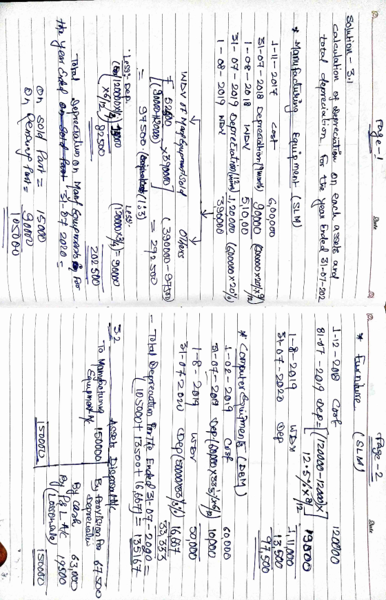 ko Date Date 1-11-2017 Dep ८ cost 13,500 1-08-2018 DU 60 000 page-! Page - 2 * Furniture (SLIM) Solution - 3.1 calculation of