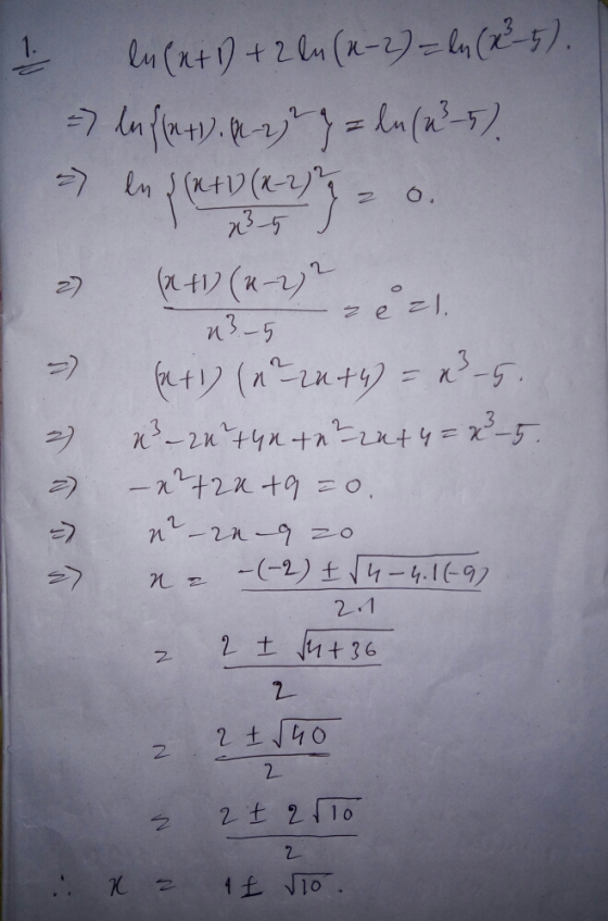I encard + 2ln (1-2) = ln (X-5). = lassen. Berg=da (235) =) en datv (x-2)77 Tx35 2) (241(x-2)? . zel. 3-5 put) (-21+4) = x3.5