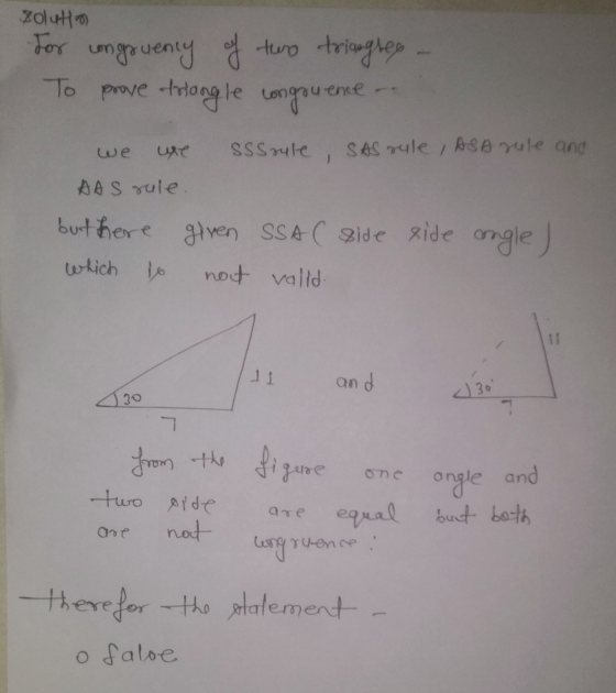 xoluto For ungruency of two tringles To prove triangle congruence we uxe SSS rule SAS rule , ASA rule and DAS rule. but here