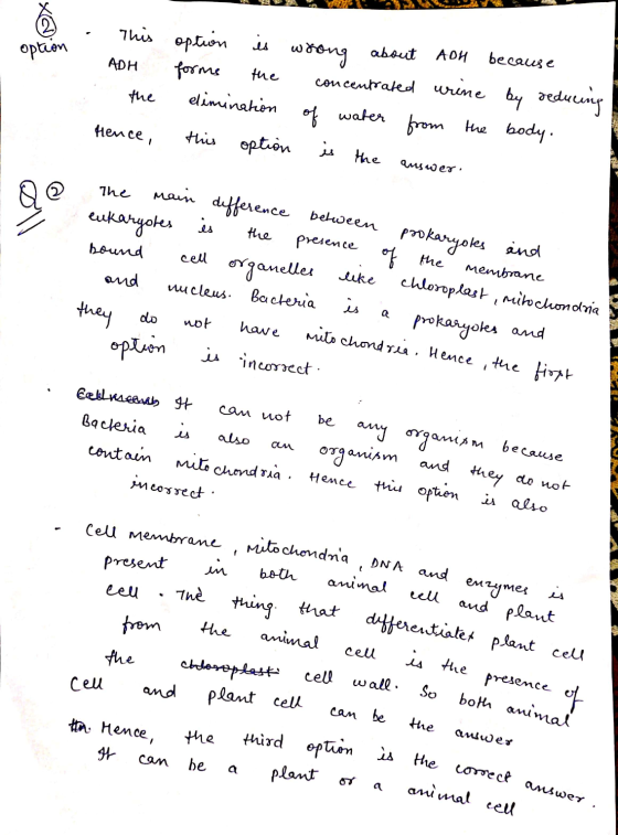 option wrong about about ADH This option is ADH forms the the elimination because concentrated wrine by by reducing of water