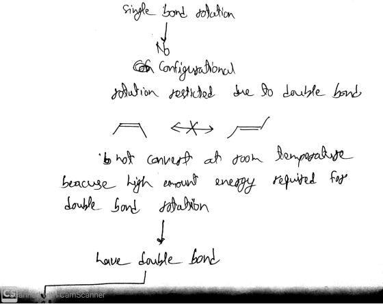 single bond ookation con configurational solution resticted due to double bond bo not connert at room beacuse high amount ene
