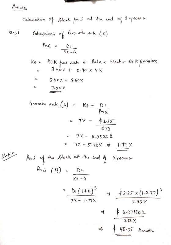 Amway con los calculation of stock price of the and of 3 year - Step! Calculation of Growth rate (a) Pn DI ke-u ke- date t Ru