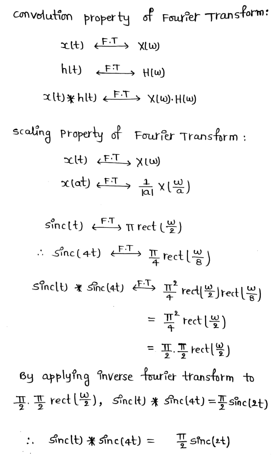 convolution property property of Fourier Transform: Elt) F.T XLW) hlt) FI T → HIW) alt) *hlt) + FiT, XIW). HIW) scaling prope