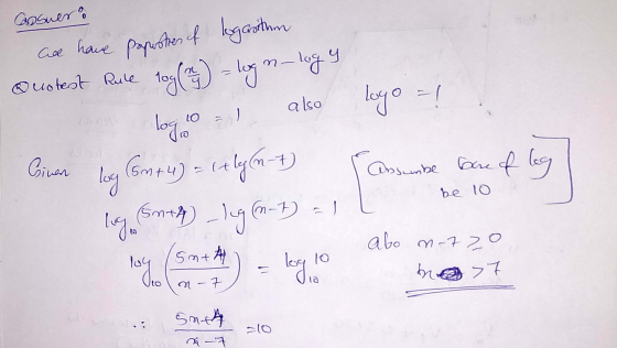 Consuero Quotest Rule log Ce have papaster of logarithm tog (m) logn-logy logoro ) also logo = 1 Cinen Arsumbe bare of leg lo