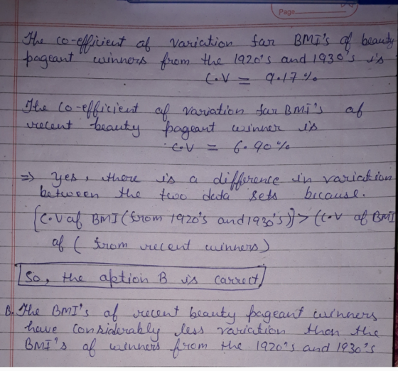 Page The co-efficient of variation for BMIs of beauty pageant winners from the 1920s and 1930s Is Lev de 17% The co-effic