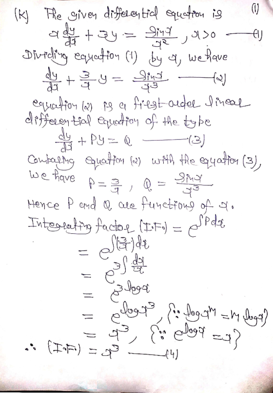 Try the given differential equation is ad + 2y = simt ,0130 ) Dividing equation (1) by , we have en y = fopen they equation (