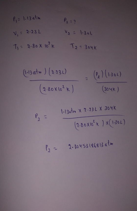 P=1.13atM १, = ? V, = २-२3) V21.36L 1) = ३-৪० x ।0° k 1 : 3०५k (-Bahw ) (২.13u) (५) (1.304) (२.8०४ \6° k ) (3०५k ) 1.13a1n x