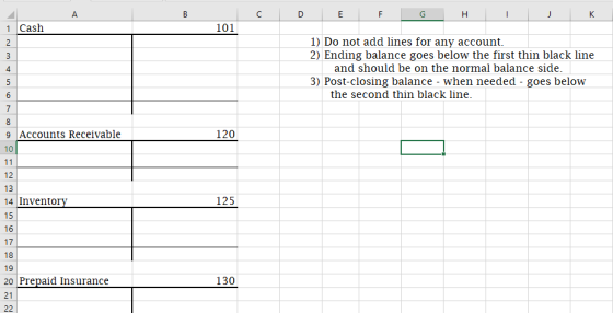 C D E F G H I J K 1 Cash 1) Do not add lines for any account. 2) Ending balance goes below the first thin black line and shou