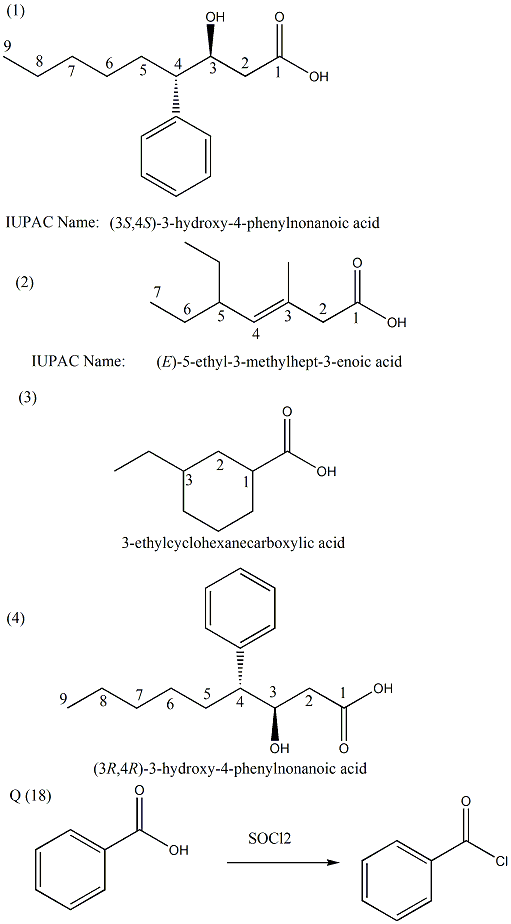 OH 9 8 7 2 5 3 ОН IUPAC Name: (35,45)-3-hydroxy-4-phenylnonanoic acid (2) 7 unded OH 4 IUPAC Name: (E)-5-ethyl-3-methylhept-3