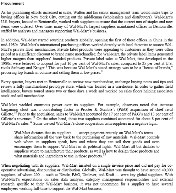 Procurement As his purchasing efforts increased in scale, Walton and his senior management team would make trips to buying of