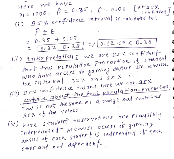 Here we hve c on fAiden@ (i) g5% confidence interval is calculated by: こ 0.35 ±0.03 wno haveのccess gamine da qs Lie between