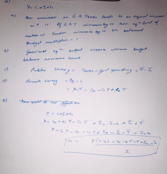 as Y ca Ita Am increase in G 4 Taxes leads to an equal increase ind ie 2f GAT increases by lo then eqe level of nahon at Inom