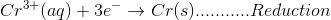 Cr^{3+}(aq)+ 3e^- \rightarrow Cr(s) ...........Reduction