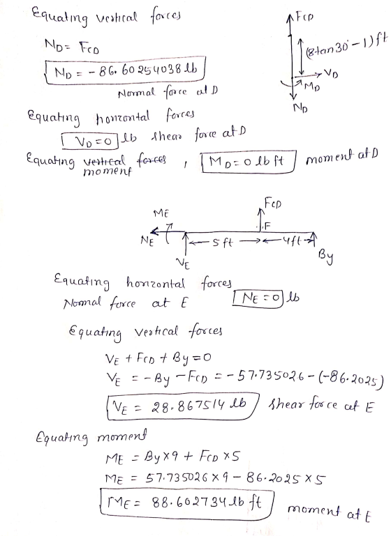 | (8ten 30–1) ft Equaling vestical forces A Fop No= Fro No = -86060254038 lb Normal feroce ald equating honrontal forces [ Vo