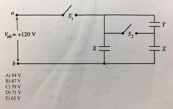 Y Vab+120 V х: Z b. A) 94 V B) 87 V C) 79 V D) 71 V E) 63 V Ax Qy XK