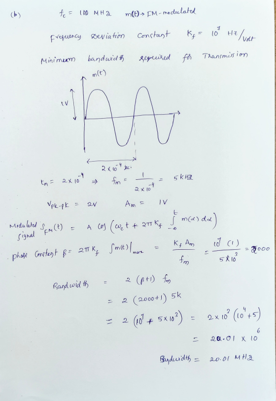 (b) 110 MHz m(t) IM-modulated Constant Kg - 10 Hz /var Frequency Deviation Minimum bandwidth required for Transmission m(t) i