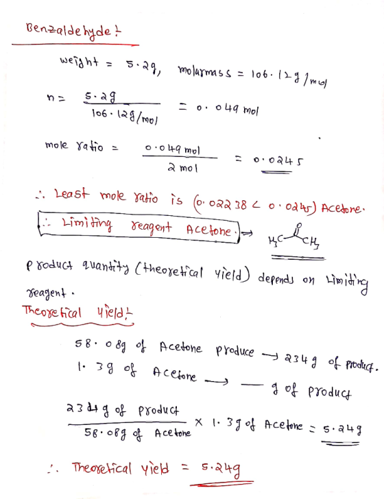 Benzaldehyde weht 5.29 o o4q mol (28/a0) O o49 mo mole Yatio oo245 a mol Least moe Yato is (o oRR 38 o odr) Acepre нрAeyg Lim