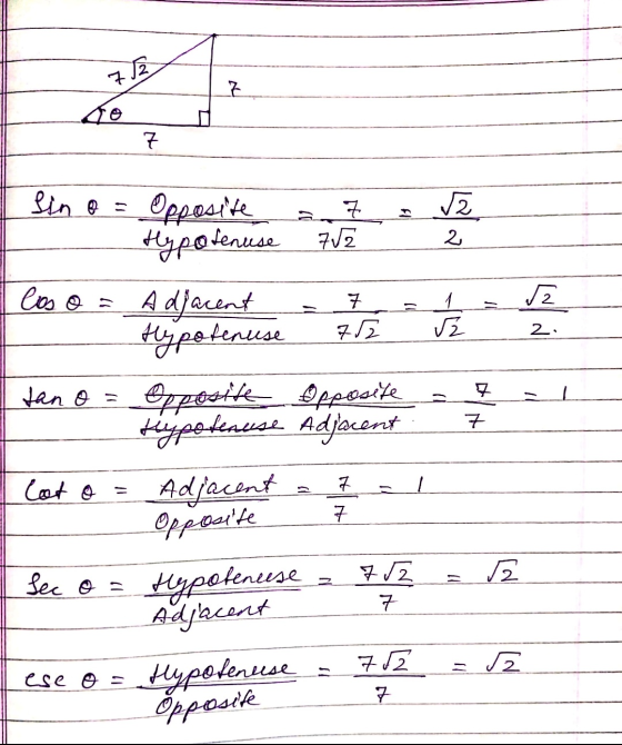Z 7 Sino = 2 2 los o = 2 7 27 1 52 2. tan o = 7 Opposite Hipotenuse 7/2 Adjacent Hypotenuse Opposite Opposite Hypoteause Adja