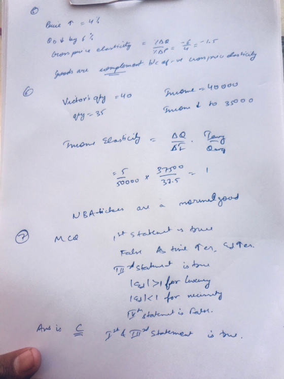 Penie r -4% Gross price elasticity = 250 -6 = -1.5 Goods are complement. ble of we crosspriu dasticity Victors aty = 40 Inco