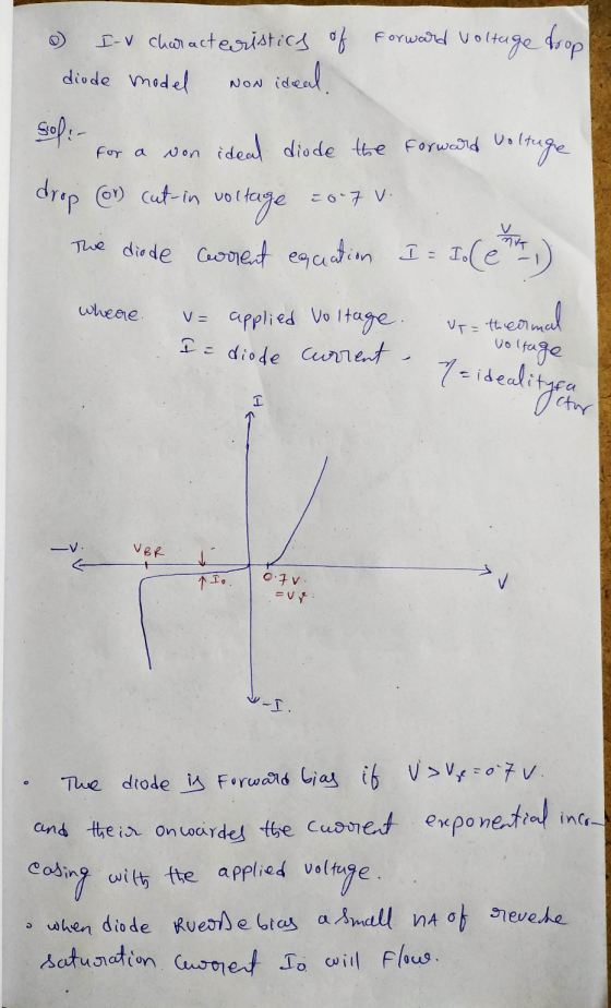 forward voltage drop & I-v characteristics of diode model non ideal. Sof: - For a von ideal diode the forward voltage drop (o