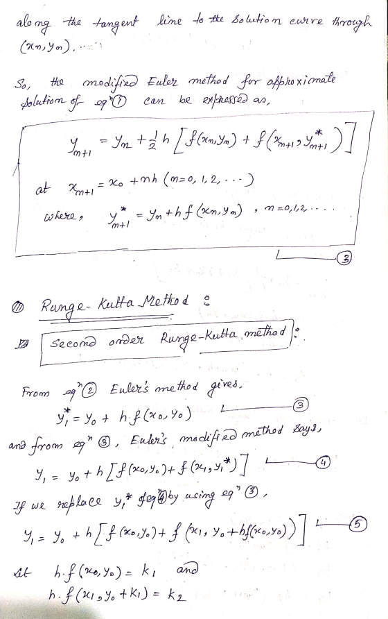 So, alo ng the tangent line to the solution carve through cxm, yo). the modified Euler method for afproximate solution of eq