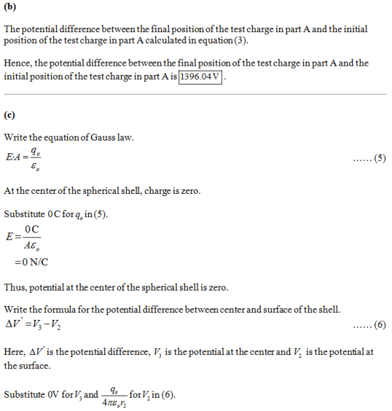 (b) The potential difference between the final position of the test charge in part A and the initial position of the test cha