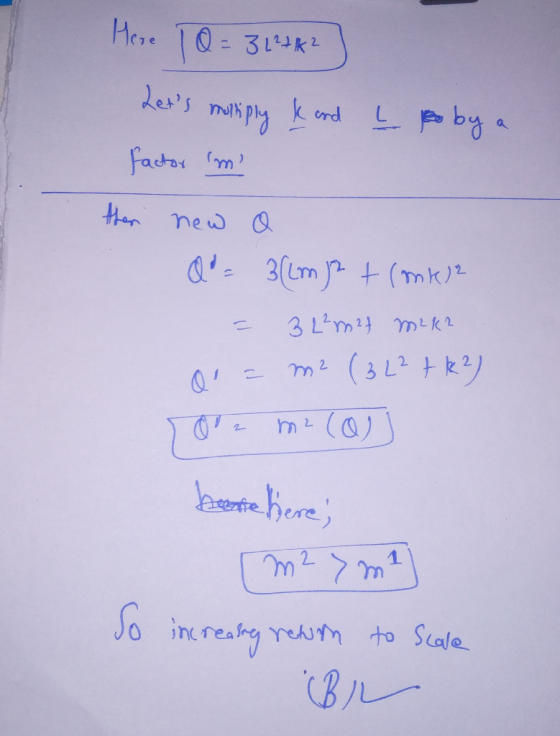 Here 10 = 3 (2+42 Lets makiply k and L eo by a factor m ther new a Q = 3(lm)2 + (mk12 = 3 2²m2t mek2 Q = m2 (3 L²+k?) Tou2