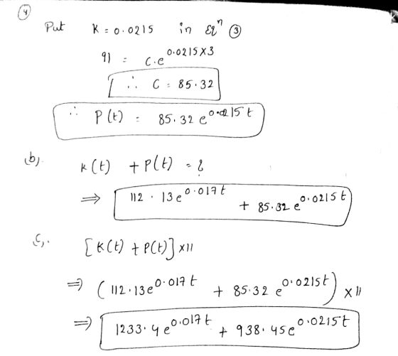 o Put R=0.0215 in Er o 91. CC 0.0215x3 | 0 - 85 - 32 | rii Plt) : 85.3260-275) by k(t) +P(H) = ? => [112 · 1360.017 t + 85.8