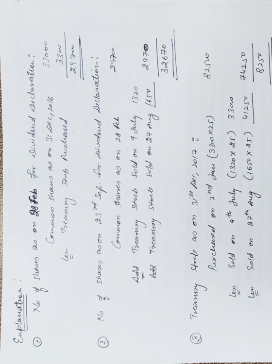 LULUI ELEMENTEN Explanation! 2 No. of Shases as en 28 feb for alividend declaration: Common shans as on 31 Dec, 2016 33000 le